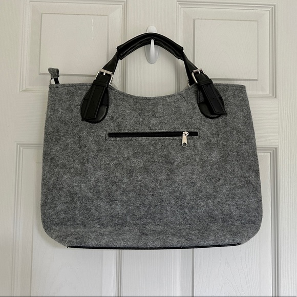 Handmade European Felt Handbag with Floral Embroidery, Gray/Black - Picture 3 of 12
